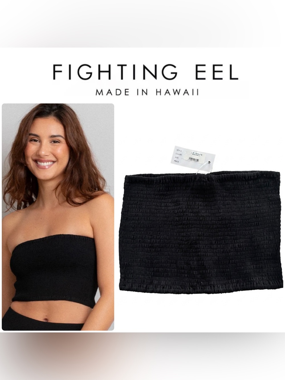 🆕 Fighting Eel ✨ Ava Sky Hawaii • Black Muslin Bandeau Top • Size 2 • Large / XL